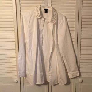 Ann Taylor White Dress Shirt with beaded collar